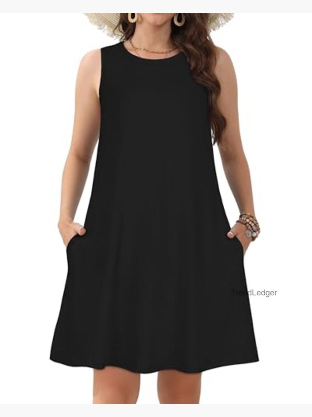 Sleeveless T-Shirt Sundress with Pockets, Loose Fit Summer Dress - Picture 4 of 7